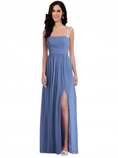 Low Back Windsor Blue Sleeveless Spaghetti Straps A-Line Soft Chiffon Semi Formal Evening Dress / Bridesmaid Dress Worcester
