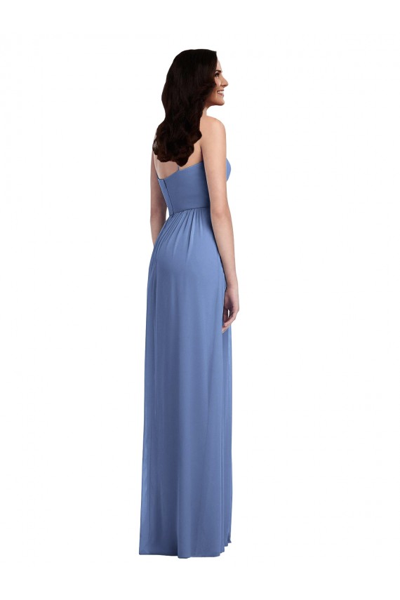 Low Back Windsor Blue Sleeveless Spaghetti Straps A-Line Soft Chiffon Semi Formal Evening Dress / Bridesmaid Dress Worcester