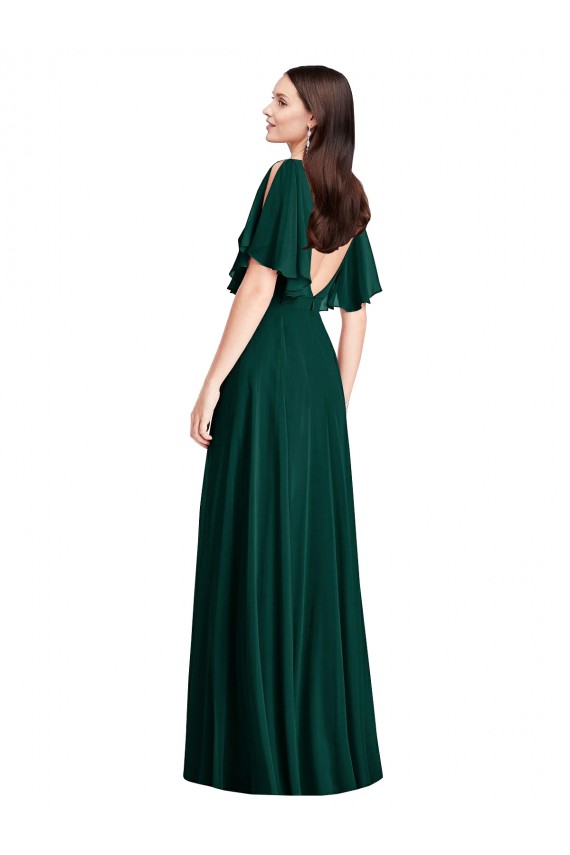 V-Back Bell Sleeves Bateau Neck A-Line Soft Chiffon Semi Formal Evening Dress / Bridesmaid Dress Worcester
