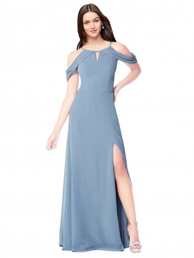 Dusty Blue Sleeveless Off the Shoulder A-Line Soft Chiffon Evening Dress / Bridesmaid Dress Worcester