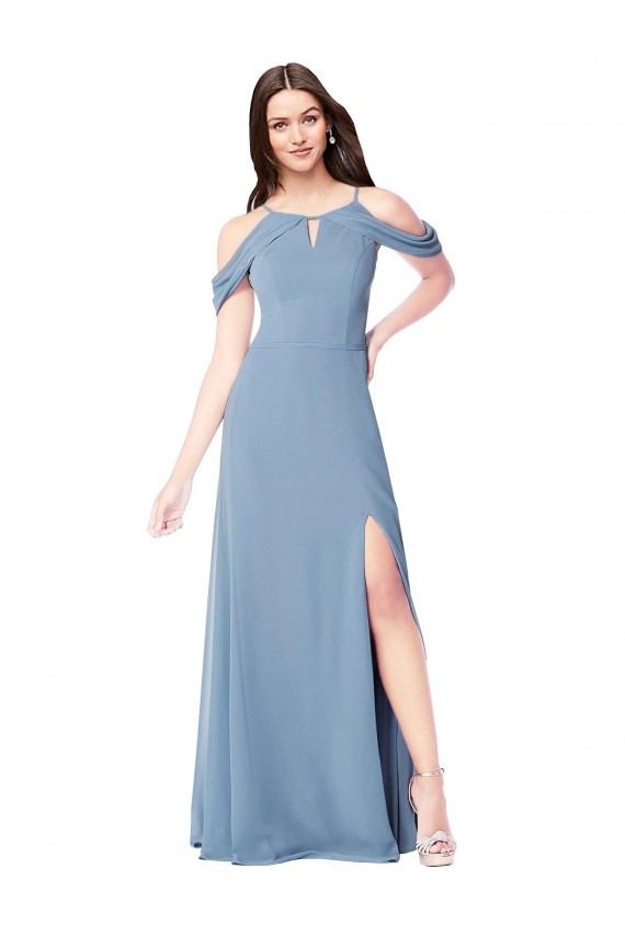 Dusty Blue Sleeveless Off the Shoulder A-Line Soft Chiffon Evening Dress / Bridesmaid Dress Worcester