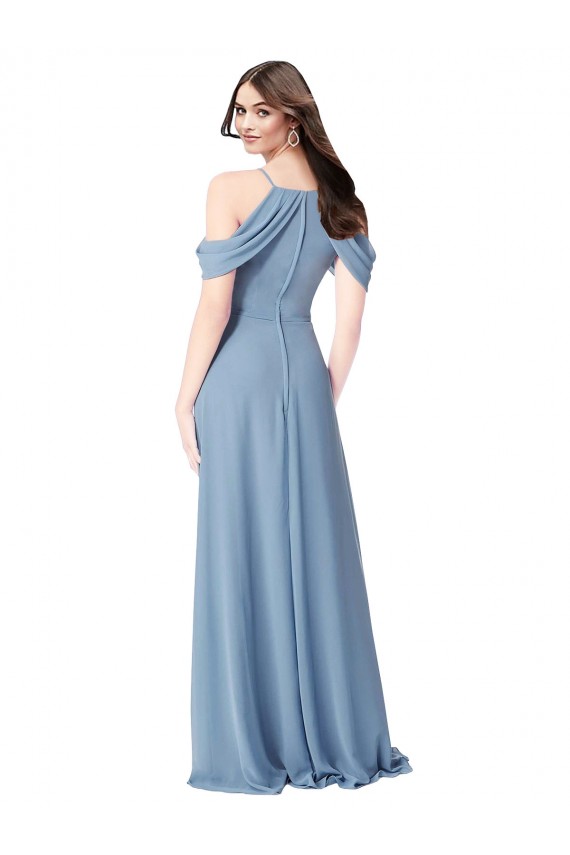 Dusty Blue Sleeveless Off the Shoulder A-Line Soft Chiffon Evening Dress / Bridesmaid Dress Worcester