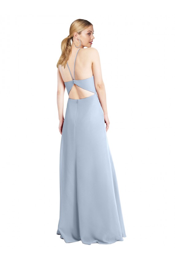 Keyhole Back Light Sky Blue Sleeveless Halter Neck A-Line Chiffon Bridesmaid Dress / Evening Dress Worcester