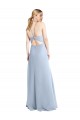 Keyhole Back Light Sky Blue Sleeveless Halter Neck A-Line Chiffon Bridesmaid Dress / Evening Dress Worcester