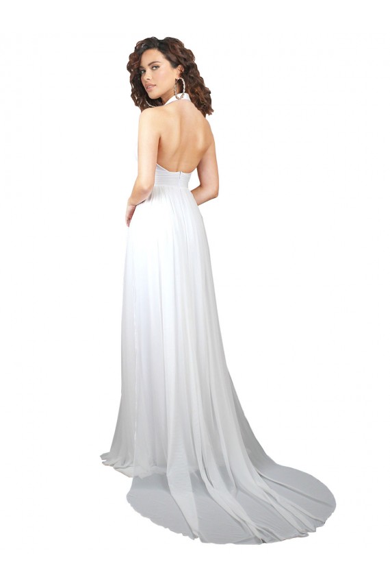 Low Back Sleeveless V-Neck A-Line Soft Chiffon Beach Wedding Dress Worcester
