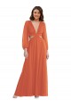 Open Back Long Sleeves V-Neck A-Line Soft Chiffon High Low Evening Gown / Bridesmaid Dress Worcester