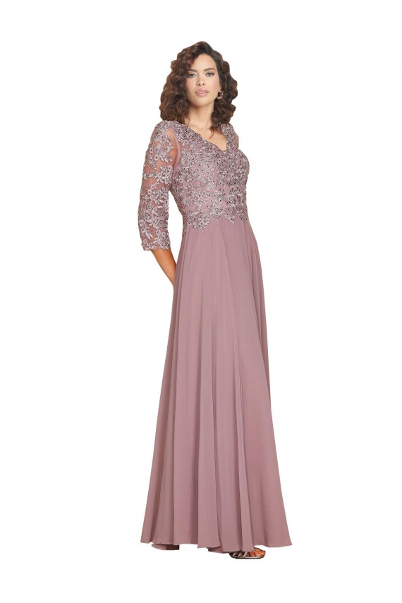 Long Sleeves V-Neck A-Line Soft Chiffon Prom Dress / Bridesmaid Dress Worcester
