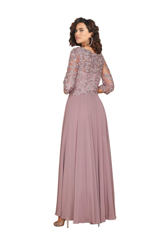 Long Sleeves V-Neck A-Line Soft Chiffon Prom Dress / Bridesmaid Dress Worcester