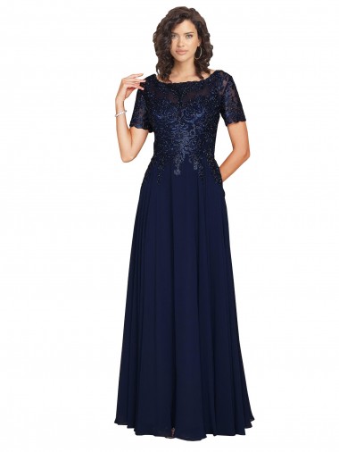 Short Sleeves Round Neck A-Line Soft Chiffon Prom Dress / Bridesmaid Dress Worcester