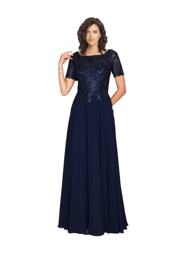 Short Sleeves Round Neck A-Line Soft Chiffon Prom Dress / Bridesmaid Dress Worcester