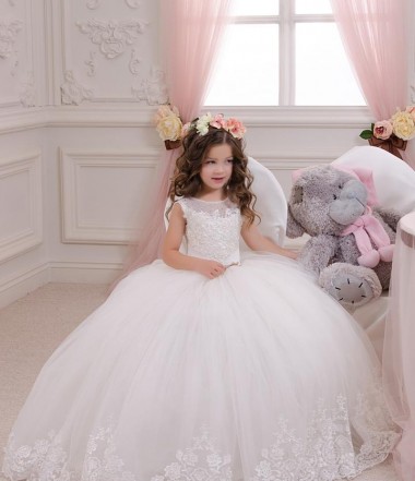 Sleeveless Bateau Neck Ball Gown Tulle & Lace Flower Girl Wedding Dress Worcester