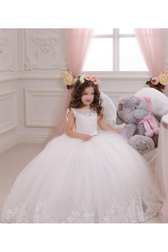 Sleeveless Bateau Neck Ball Gown Tulle & Lace Flower Girl Wedding Dress Worcester