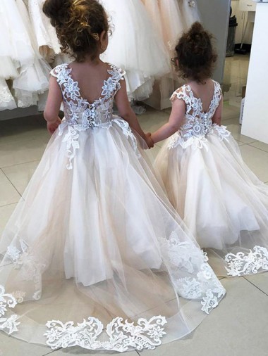 V-Back Sleeveless Bateau Neck Ball Gown Tulle & Lace Little Flower Girl Dress Worcester