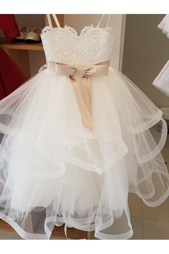 Sleeveless High Neck Ball Gown Tulle & Lace Flower Girl Wedding Dress Worcester