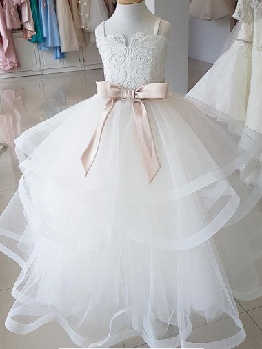 Sleeveless High Neck Ball Gown Tulle & Lace Flower Girl Wedding Dress Worcester