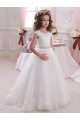 Keyhole Back Cap Sleeves High Neck Ball Gowns Tulle & Lace Flower Girl Dress Worcester