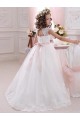 Keyhole Back Cap Sleeves High Neck Ball Gowns Tulle & Lace Flower Girl Dress Worcester