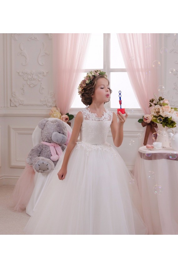 Keyhole Back Sleeveless High Neck Ball Gown Tulle & Lace Little Flower Girl Dresses Worcester