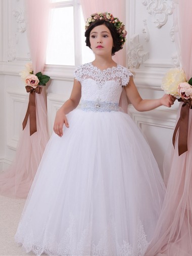 Cap Sleeves Sweetheart Ball Gown Tulle & Lace Flower Girl Dresses Worcester
