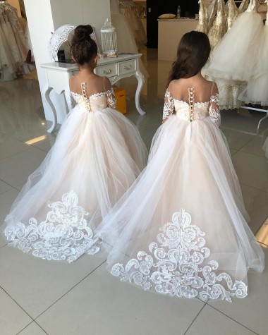 Long Sleeves Sweetheart Ball Gown Tulle & Lace Little Flower Girl Dress Worcester