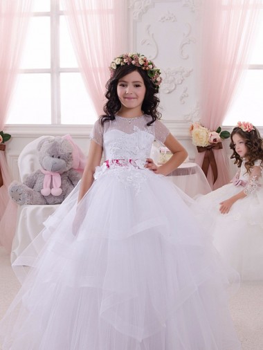 Short Sleeves Sweetheart Ball Gown Tulle & Lace Little Flower Girl Dress Worcester