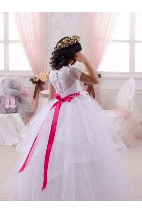 Short Sleeves Sweetheart Ball Gown Tulle & Lace Little Flower Girl Dress Worcester