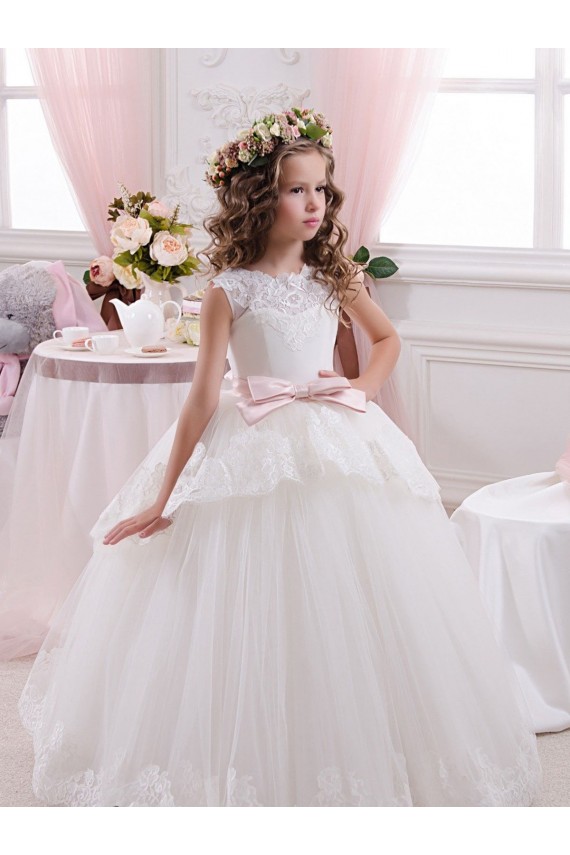 V-Back Sleeveless Sweetheart Ball Gown Tulle & Lace Flower Girl Dress for Wedding Worcester