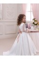 Long Sleeves V-Neck Ball Gown Satin & Lace Flower Girl Dress Worcester