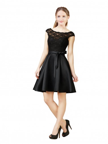 V-Back Sleeveless Illusion Neck A-Line Satin & Lace Bridesmaid Dress Worcester