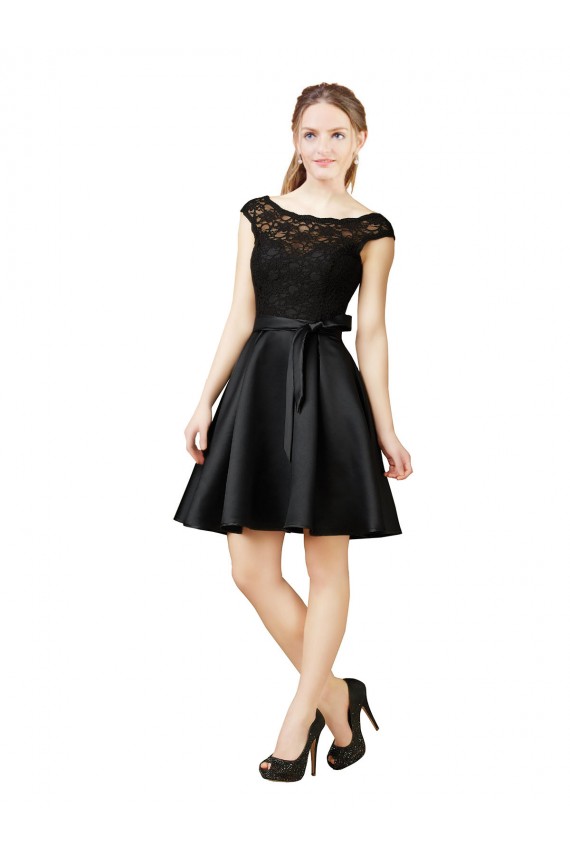 V-Back Sleeveless Illusion Neck A-Line Satin & Lace Bridesmaid Dress Worcester