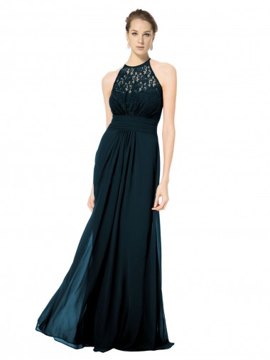 Keyhole Back Sleeveless Halter Neck A-Line Soft Chiffon & Lace Formal Dress / Bridesmaid Dress Worcester