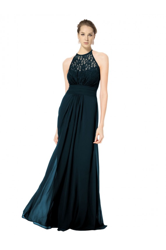 Keyhole Back Sleeveless Halter Neck A-Line Soft Chiffon & Lace Formal Dress / Bridesmaid Dress Worcester