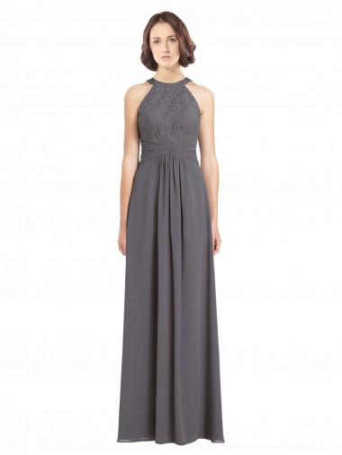 Sleeveless Halter Neck A-Line Soft Chiffon & Lace Bridesmaid Dress Worcester