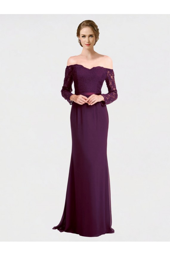 Low Back Long Sleeves Off the Shoulder Mermaid Soft Chiffon & Lace Bridesmaid Dress Worcester