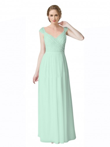 V-Back Cap Sleeves V-Neck A-Line Soft Chiffon & Lace Bridesmaid Dress Worcester