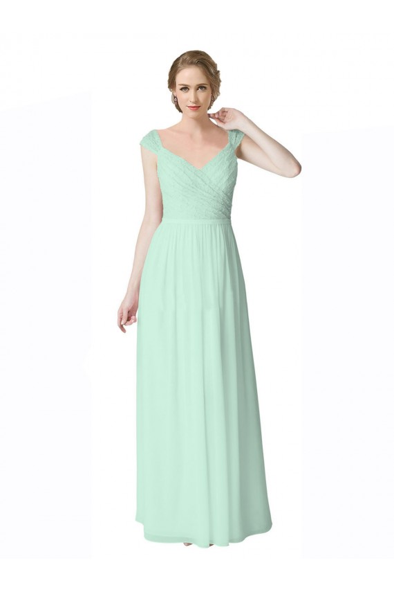 V-Back Cap Sleeves V-Neck A-Line Soft Chiffon & Lace Bridesmaid Dress Worcester