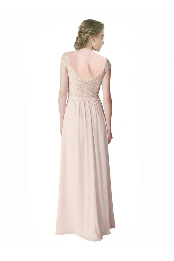 V-Back Cap Sleeves V-Neck A-Line Soft Chiffon & Lace Bridesmaid Dress Worcester