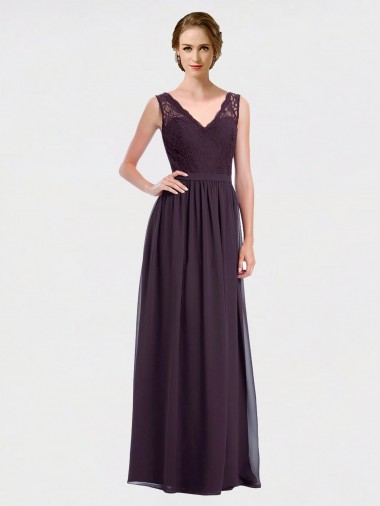 V-Back Sleeveless V-Neck A-Line Chiffon & Lace Bridesmaid Dress / Evening Dress Worcester