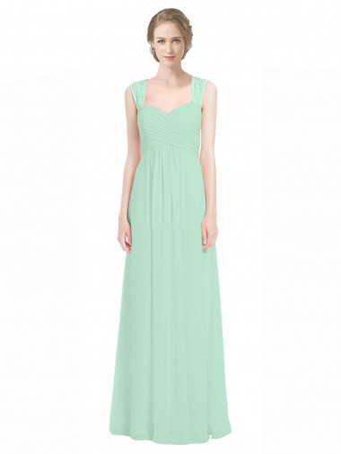 Keyhole Back Mint Green Sleeveless Sweetheart A-Line Soft Chiffon & Lace Bridesmaid Dress Worcester