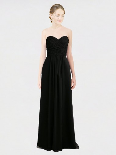 Low Back Black Sleeveless Sweetheart A-Line Soft Chiffon & Lace Bridesmaid Dress Worcester