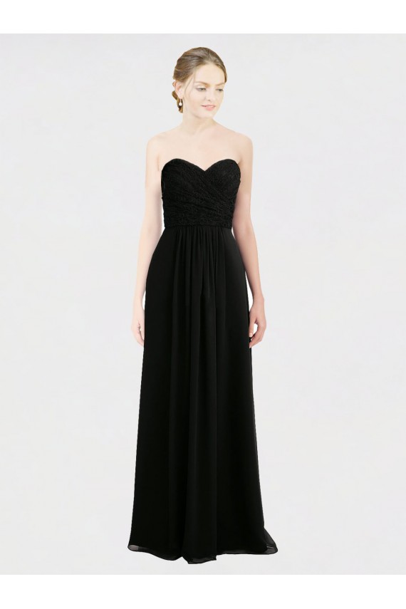 Low Back Black Sleeveless Sweetheart A-Line Soft Chiffon & Lace Bridesmaid Dress Worcester