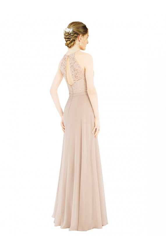 Keyhole Back Sleeveless Halter Neck A-Line Soft Chiffon & Lace Prom Dress / Bridesmaid Dress Worcester
