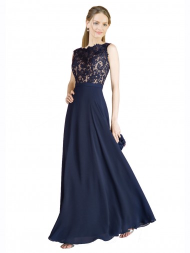 V-Back Sleeveless Illusion Neck A-Line Soft Chiffon & Lace Prom Dress / Bridesmaid Dress Worcester
