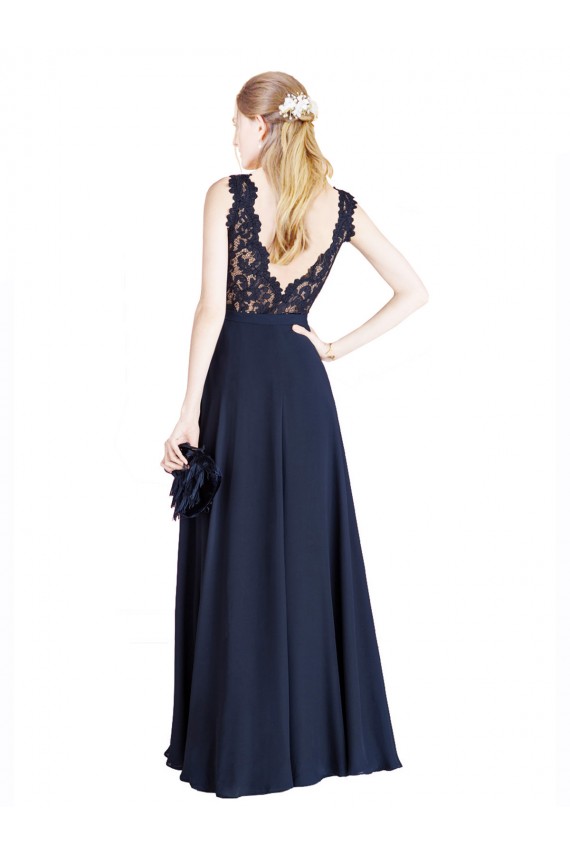 V-Back Sleeveless Illusion Neck A-Line Soft Chiffon & Lace Prom Dress / Bridesmaid Dress Worcester
