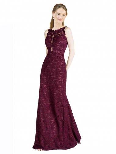 Keyhole Back Sleeveless Illusion Neck A-Line Lace Prom Dress / Bridesmaid Dress Worcester