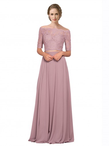 Short Sleeves Off the Shoulder A-Line Soft Chiffon & Lace Prom Dress / Bridesmaid Dress Worcester