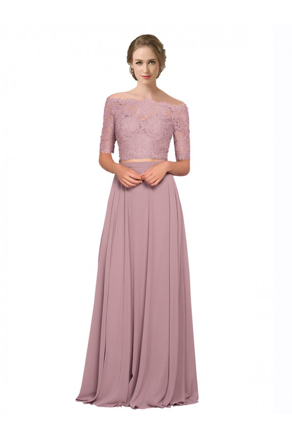 Short Sleeves Off the Shoulder A-Line Soft Chiffon & Lace Prom Dress / Bridesmaid Dress Worcester