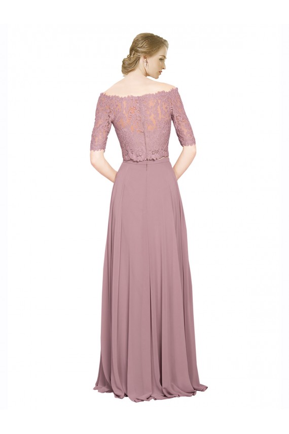 Short Sleeves Off the Shoulder A-Line Soft Chiffon & Lace Prom Dress / Bridesmaid Dress Worcester