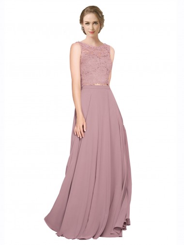 Sleeveless Illusion Neck A-Line Soft Chiffon & Lace Black Tie Prom Dress / Bridesmaid Dress Worcester