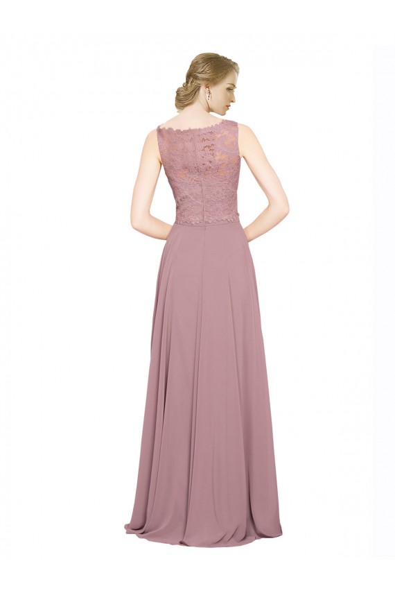 Sleeveless Illusion Neck A-Line Soft Chiffon & Lace Black Tie Prom Dress / Bridesmaid Dress Worcester